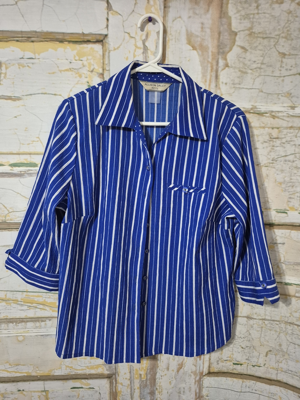 Allison Daley Royal Blue and White Striped Button-Down Shirt